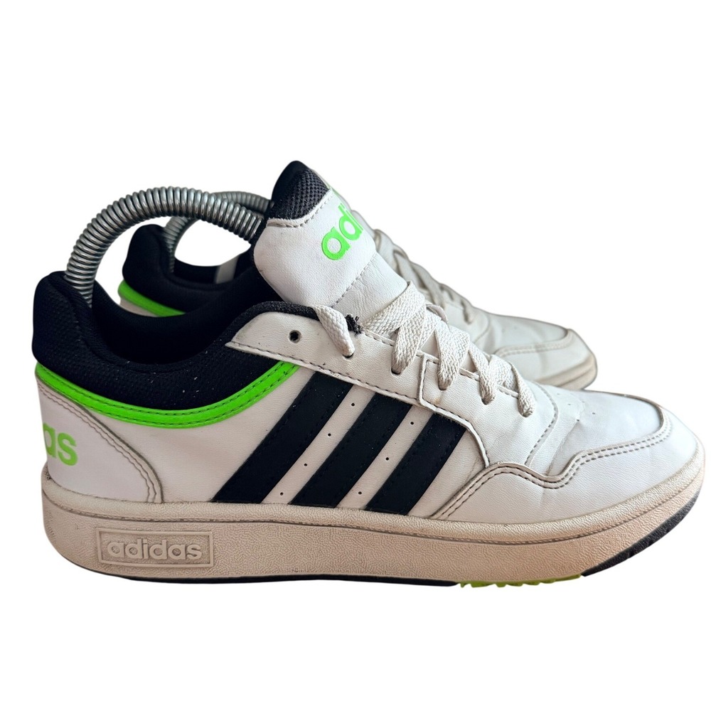 Adidas Sneakers Mens 5 Hoops 3.0 Low White Black Neon Green GW0428 EUC